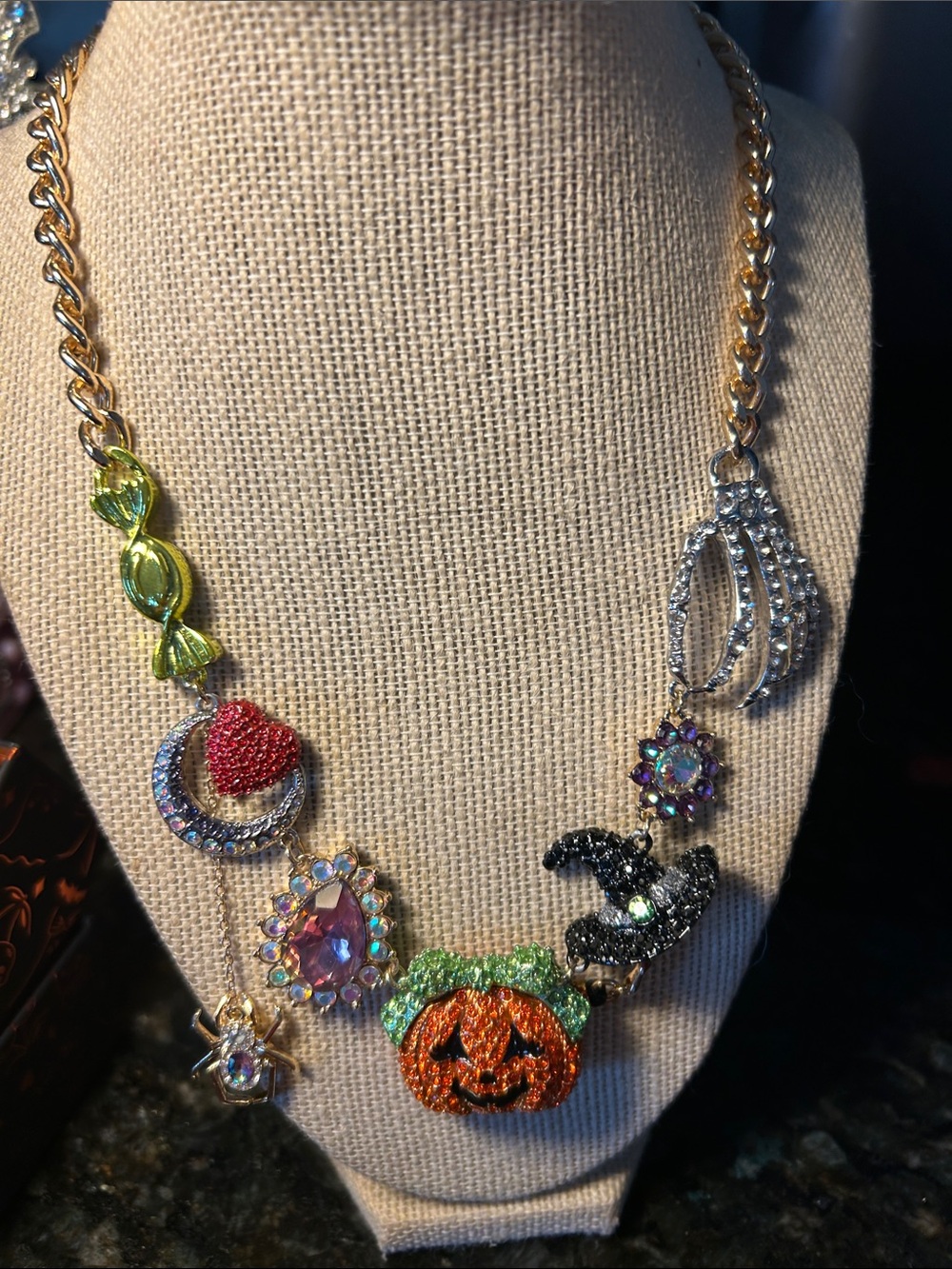 Betsey Johnson Multicolor Halloween Pumpkin Charm Necklace